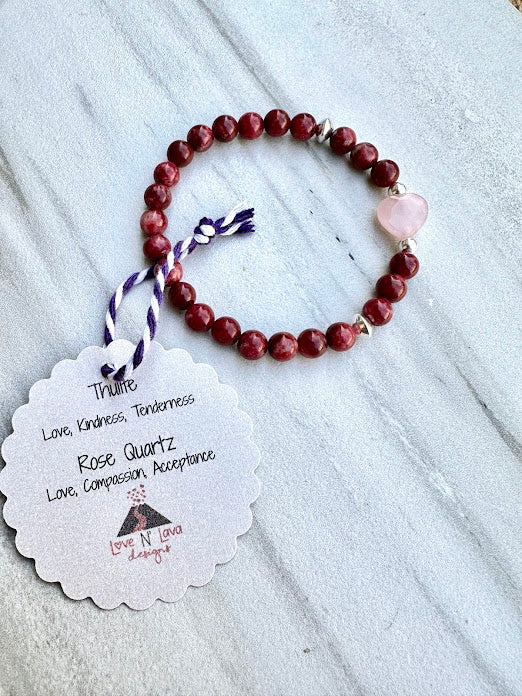 Thulite & Rose Quartz Heart Skinny Stacker Bracelet – Love N' Lava