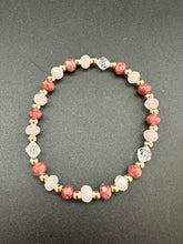 Rose, Strawberry & Clear Quartz Skinny Stacker Bracelet (6mm beads)