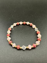 Rose, Strawberry & Clear Quartz Skinny Stacker Bracelet (6mm beads)