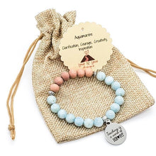 Teacher Silver Charm Aquamarine & Rosewood Aromatherapy Essential Oil Diffuser Bracelet (8mm beads)