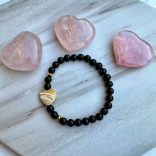 Black Onyx & Mother of Pearl Heart Skinny Stacker Gemstone Bracelet, Protection and Grounding Bracelet(6mm beads)