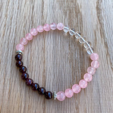 Garnet, Rose Quartz and Clear Quartz Skinny Stacker Bracelet (6mm beads)