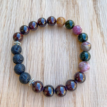 Garnet and Watermelon Tourmaline Aromatherapy Essential Oil Diffuser Bracelet (8mm beads)