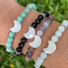 Black Onyx & Mother of Pearl Moon Skinny Stacker Gemstone Bracelet, Protection and Grounding Bracelet(6mm beads)