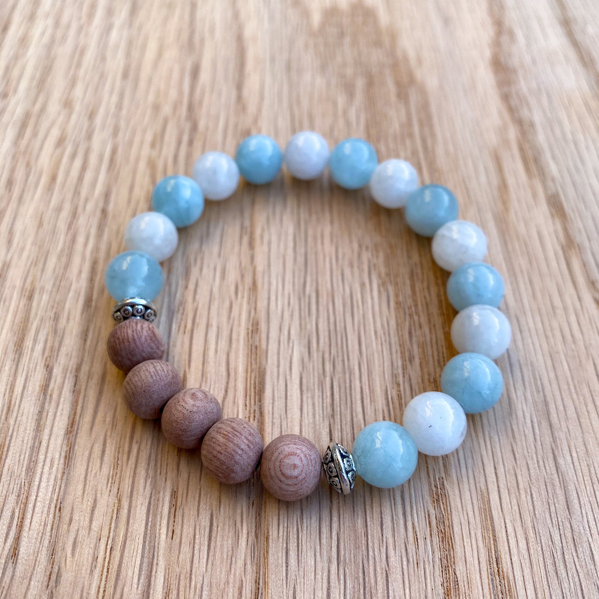 Aquamarine & Moonstone Rosewood Aromatherapy Essential Oil Diffuser  Bracelet (8mm beads)