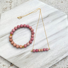 Rhodonite (Matte) and Rosewood Aromatherapy Essential Oil Diffuser Necklace