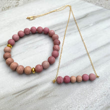 Rhodonite (Matte) and Rosewood Aromatherapy Essential Oil Diffuser Necklace