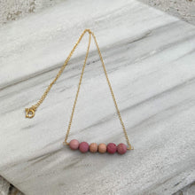 Rhodonite (Matte) and Rosewood Aromatherapy Essential Oil Diffuser Necklace