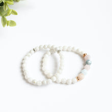 Moonstone and Beryl Skinny Stacker Bracelet (6mm beads)
