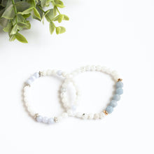 Moonstone and Blue Chalcedony Skinny Stacker Bracelet (6mm beads)