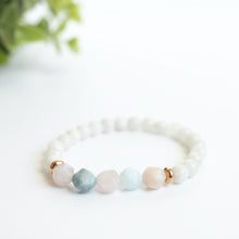 Moonstone and Beryl Skinny Stacker Bracelet (6mm beads)