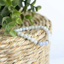 Moonstone and Blue Chalcedony Skinny Stacker Bracelet (6mm beads)