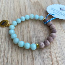 Mama Bear Gold Charm Amazonite & Rosewood Aromatherapy Essential Oil Diffuser Bracelet (8mm beads)