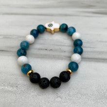 Evil Eye Hamsa Apatite & Moonstone Aromatherapy Essential Oil Diffuser Bracelet (8mm beads)