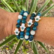 Evil Eye Hamsa Apatite & Moonstone Aromatherapy Essential Oil Diffuser Bracelet (8mm beads)