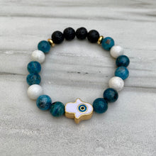 Evil Eye Hamsa Apatite & Moonstone Aromatherapy Essential Oil Diffuser Bracelet (8mm beads)