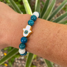Evil Eye Hamsa Apatite & Moonstone Aromatherapy Essential Oil Diffuser Bracelet (8mm beads)