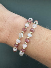 Rose, Strawberry & Clear Quartz Skinny Stacker Bracelet (6mm beads)