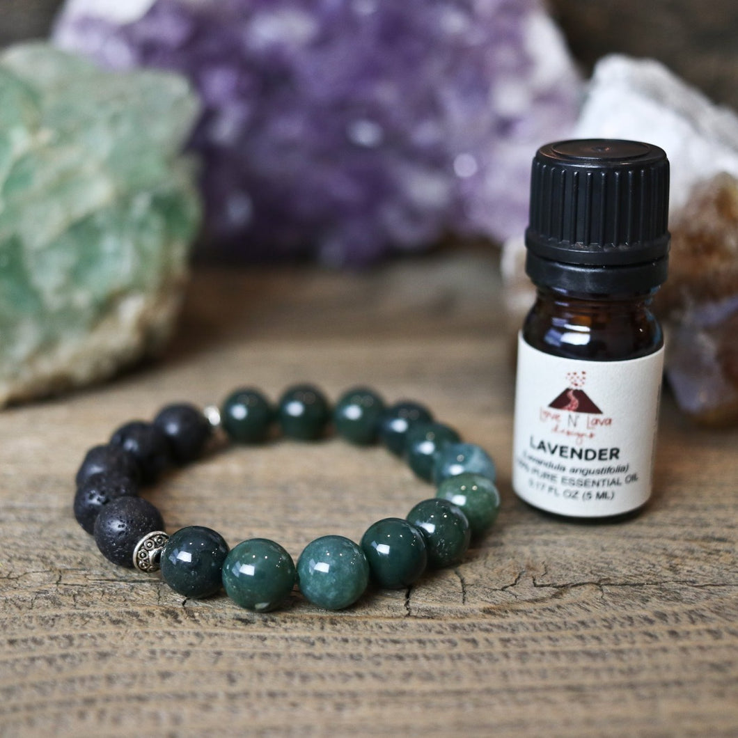 aromatherapy bracelet, green moss agate, lava rock bracelet, men's bracelet