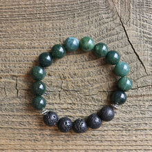 aromatherapy bracelet, green moss agate, lava rock bracelet, men's bracelet