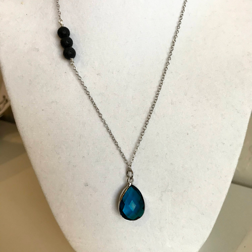 Sapphire Color Crystal Teardrop Diffuser Necklace
