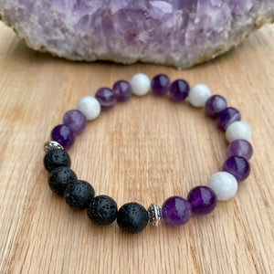 Amethyst & Moonstone Aromatherapy Essential Oil Diffuser Bracelet (8mm beads)