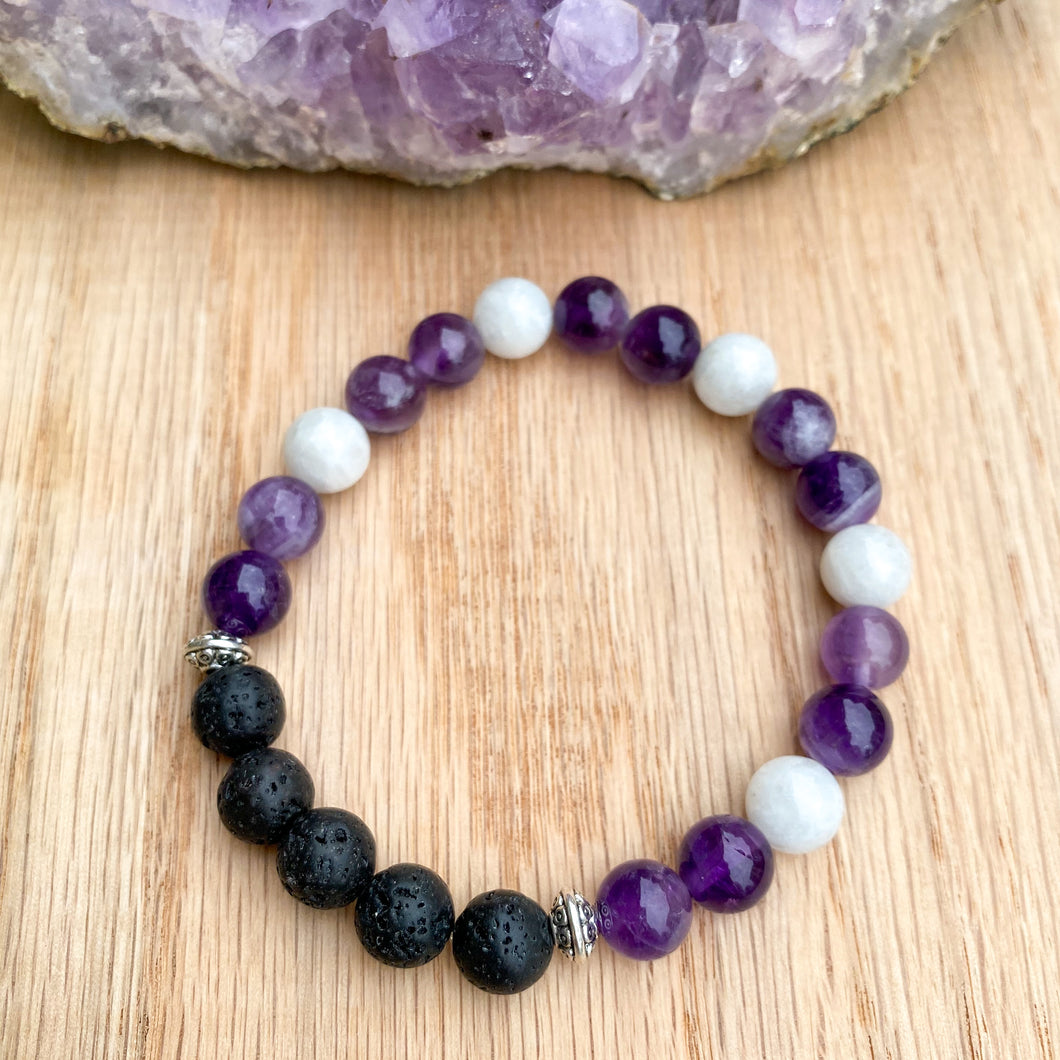 Amethyst & Moonstone Aromatherapy Essential Oil Diffuser Bracelet (8mm beads)
