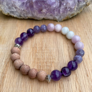 Amethyst Ombre Rosewood Aromatherapy Essential Oil Diffuser Bracelet (8mm beads)