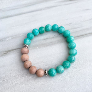 Peruvian Amazonite & Rosewood Aromatherapy Essential Oil Diffuser Bracelet (8mm beads)