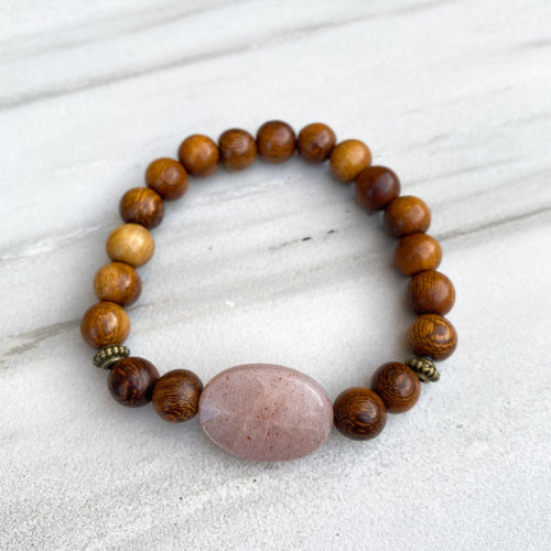 Sunstone & Madre de Cacao Wood Bracelet (8mm beads)