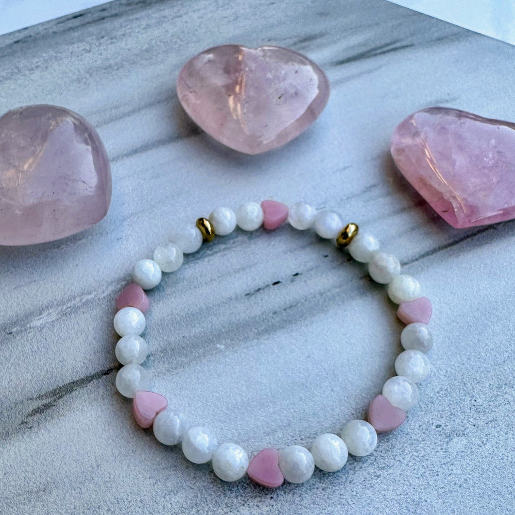 Moonstone and Pink Opal Heart bracelet