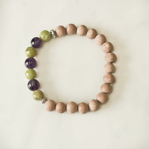 Peridot & Amethyst Rosewood Aromatherapy Essential Oil Diffuser Bracelet (8mm beads)