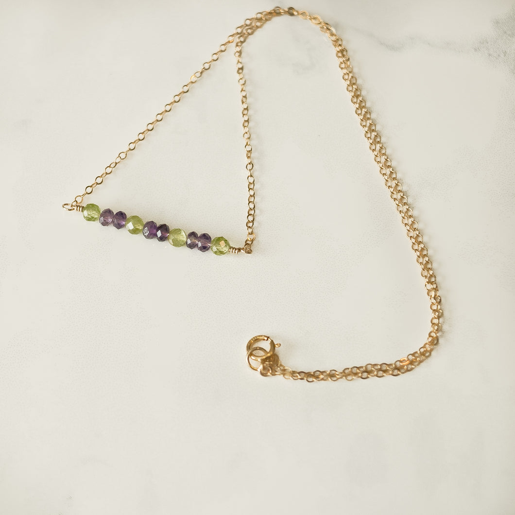 Peridot & Amethyst Gemstone Bar Necklace