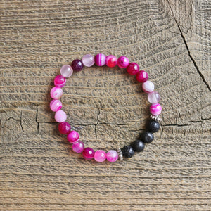 aromatherapy bracelet, pink stripe agate, lava rock bracelet, children's bracelet