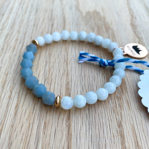 Moonstone and Angelite Mama Bear Skinny Stacker Bracelet (6mm beads)