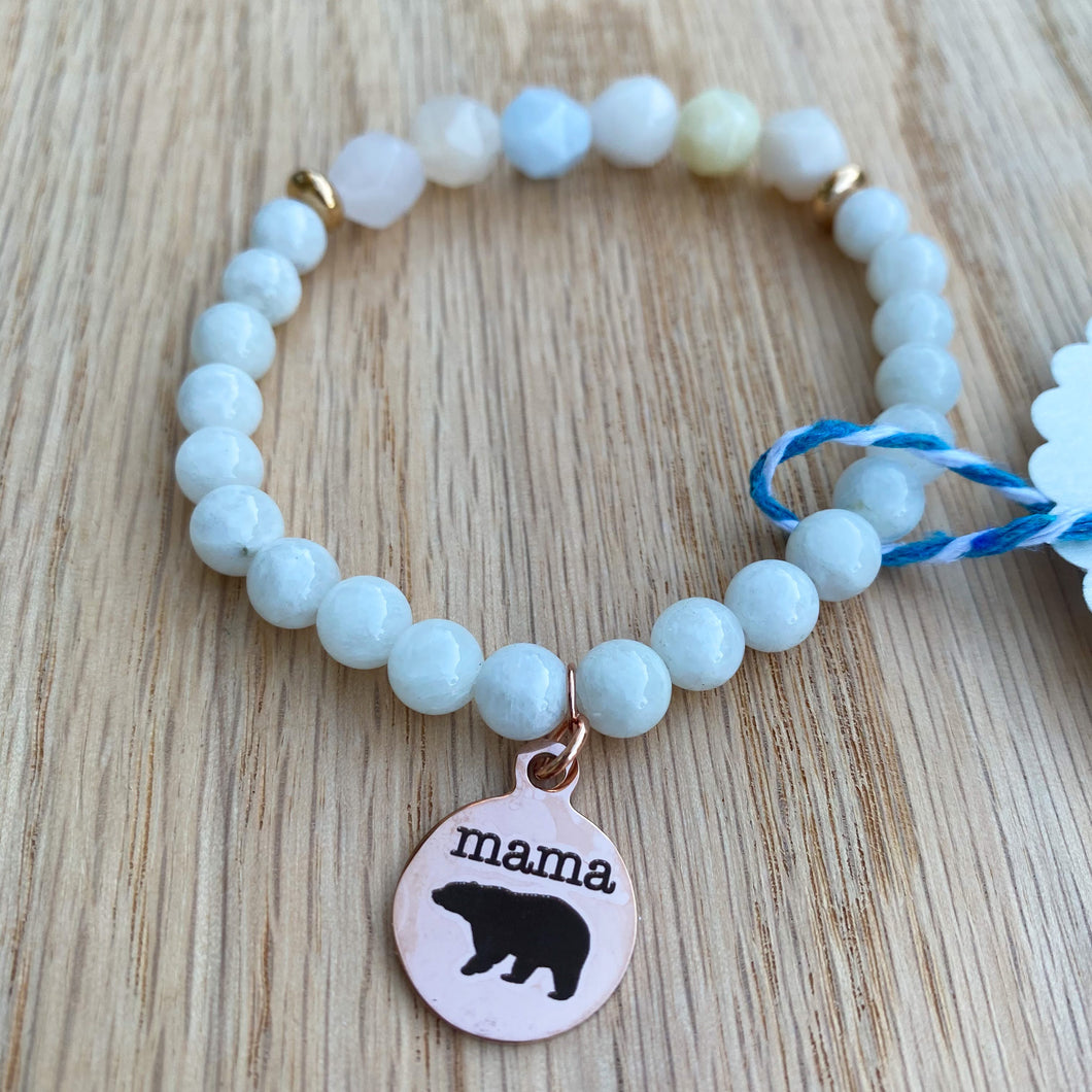 Moonstone and Beryl Mama Bear Skinny Stacker Bracelet (6mm beads)