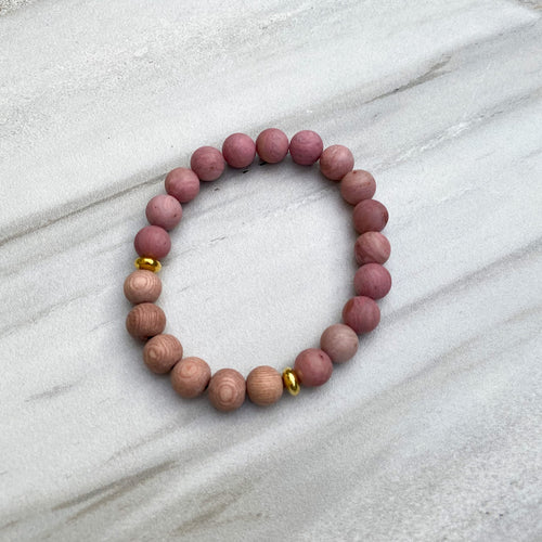 Rhodonite (Matte) and Rosewood Aromatherapy Essential Oil Diffuser Bracelet