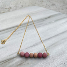 Rhodonite (Matte) and Rosewood Aromatherapy Essential Oil Diffuser Necklace