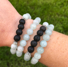 aromatherapy bracelet, aquamarine, lava rock bracelet, march birthstone