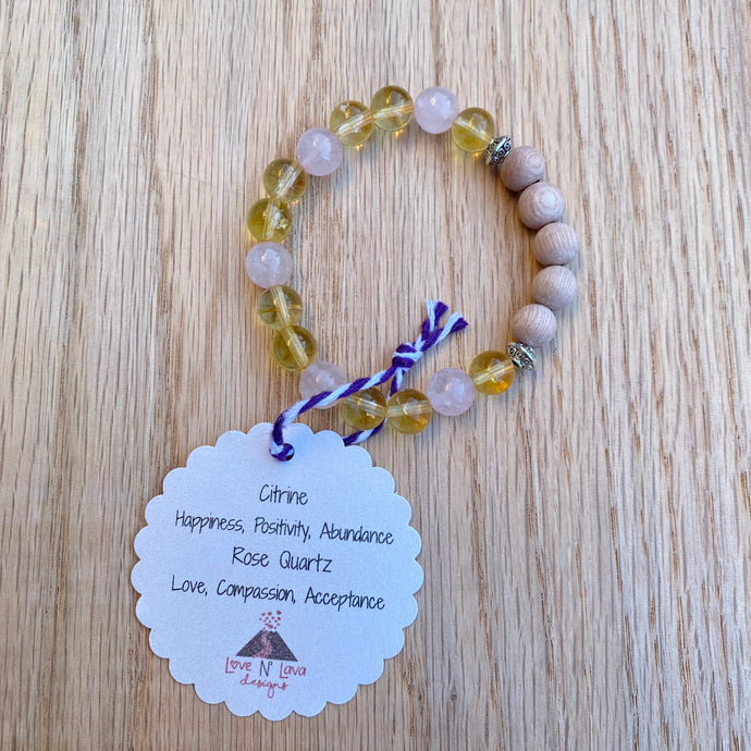 Citrine & Rose Quartz Aromatherapy Essential Oil Diffuser Bracelet (8mm beads)