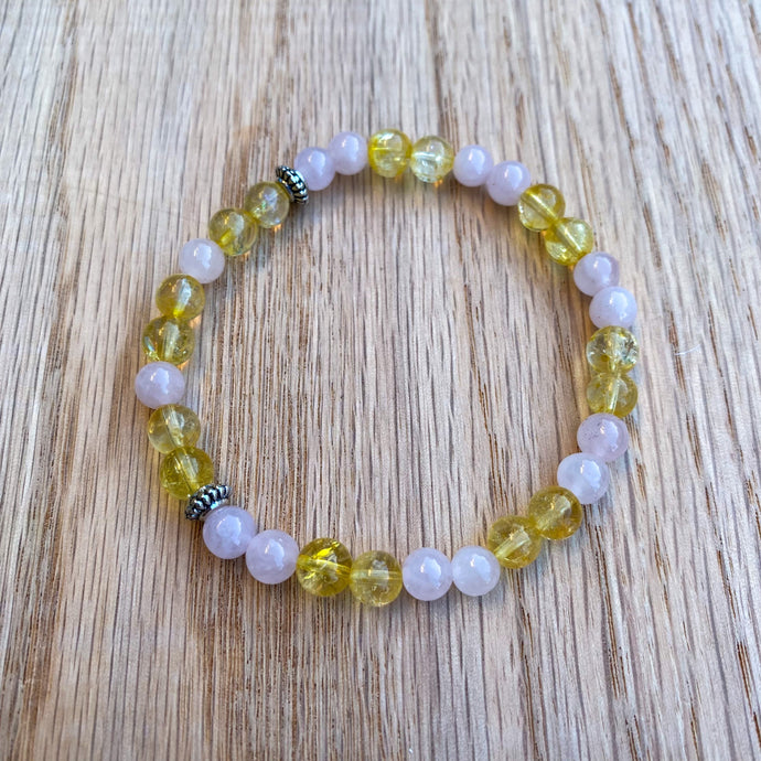 Citrine & Rose Quartz Skinny Stacker Bracelet (6mm beads)