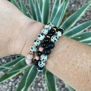 Dalmatian Jasper and Rosewood Aromatherapy Essential Oil Diffuser Bracelet (8mm beads)