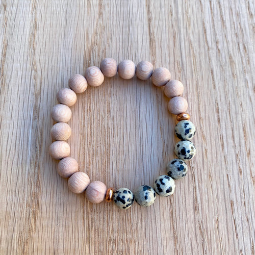 Dalmatian Jasper and Rosewood Aromatherapy Essential Oil Diffuser Bracelet (8mm beads)