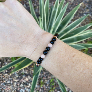 Black Onyx and Rosewood Skinny Stacker Bracelet (6mm beads)