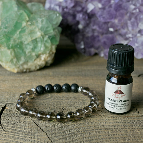 aromatherapy bracelet, smoky quartz, lava rock bracelet