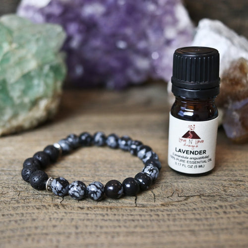 aromatherapy bracelet, snowflake obsidian, lava rock bracelet