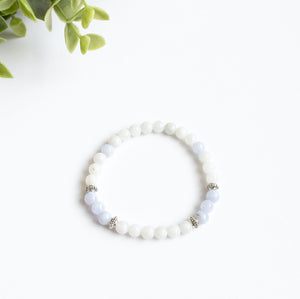 Moonstone and Blue Chalcedony Skinny Stacker Bracelet (6mm beads)