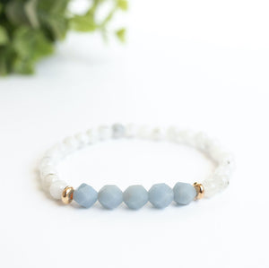 Moonstone and Angelite Skinny Stacker Bracelet (6mm beads)