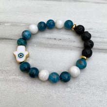 Evil Eye Hamsa Apatite & Moonstone Aromatherapy Essential Oil Diffuser Bracelet (8mm beads)