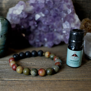 aromatherapy bracelet, picasso jasper, lava rock bracelet